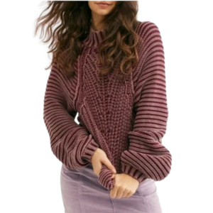 Free People Sweater Sweetheart Burgundy Chunky Knit Pullover Size M